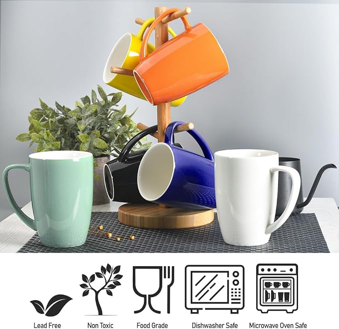 homEdge Porcelain Mug Set, 16 Ounces Cup for Tea, Latte, Mocha, Hot Chocolate, Set of 6, Orange - Image 6