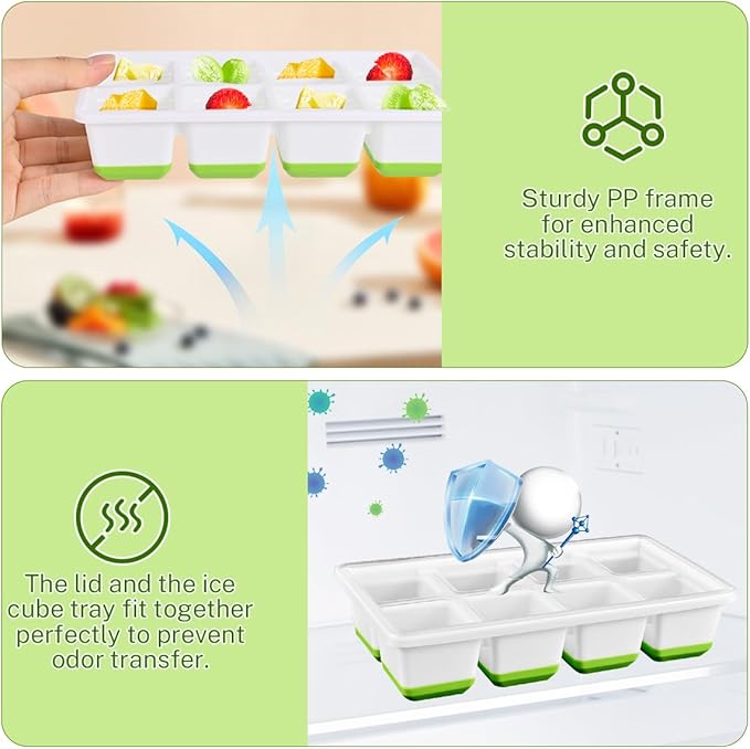 Ice Cube Tray with Lid, Alinana 3-Pack Upgraded Large Silicone Ice Cube Tray with BPA-Free Removable Lids, Easy Release Ice Mold for Cocktails, Whiskey, Juice (Green)