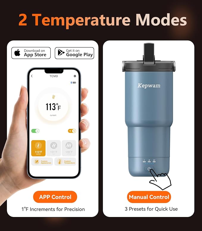 Kepwam Heated Coffee Mug Rechargeable T3, 20oz Self-Heating Travel Mug for Coffee with 1℉ Precise Temperature Control & App, Portable Cup Warmer for Outdoor & Car (Fits Cup Holders) - Image 3