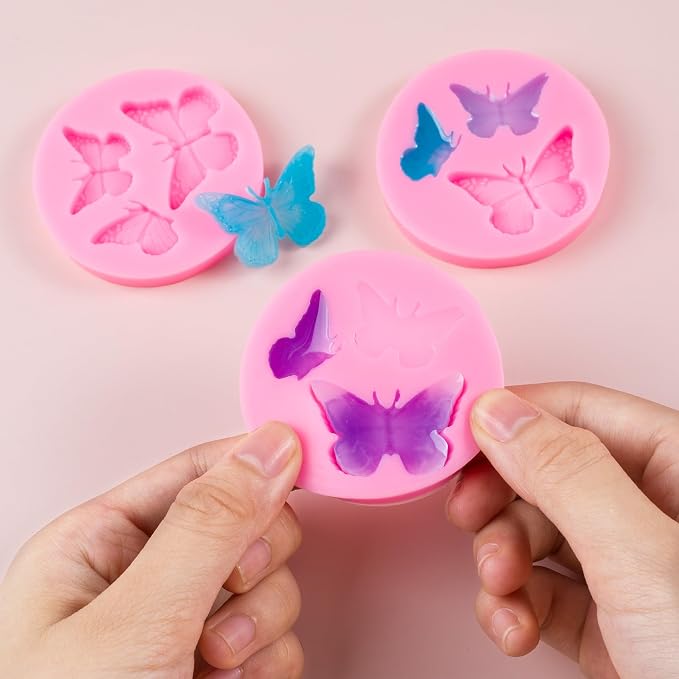 HINZIC 3PCS Mini Butterfly Silicone Molds, Polymer Clay DIY Crafts, Pink | Cute Fondant Cake Baking Chocolate Candy Cupcake Topper Desserts Decoration for Women Valentines Present, Style 1 - Image 6