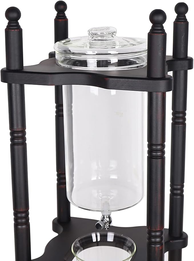 Cold Drip Coffee Maker, 2L Large Capacity Solid Wood Machine, Japanese Cold Brew Maker with Slow Drip Technology, Makes 25 Cups Coffee Tower for Bars, Clubs, Parties, Shop(Black-Red)