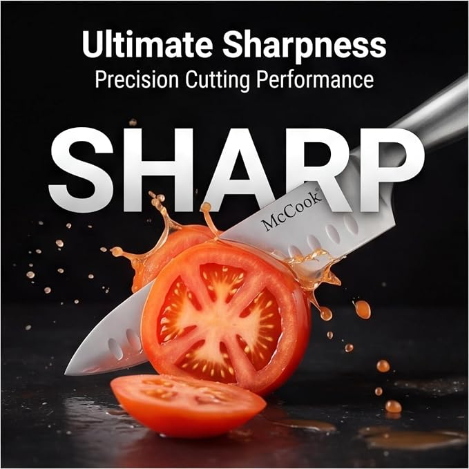 McCook Kitchen Knife Set 15PC Knife Block Set w Built-in Sharpener | German Forged Stainless Steel,Razor Sharp,15 PC, Anti-Rust,Restaurant Grade,Ergonomic Handles,Full Tang,Gift Box - Image 5