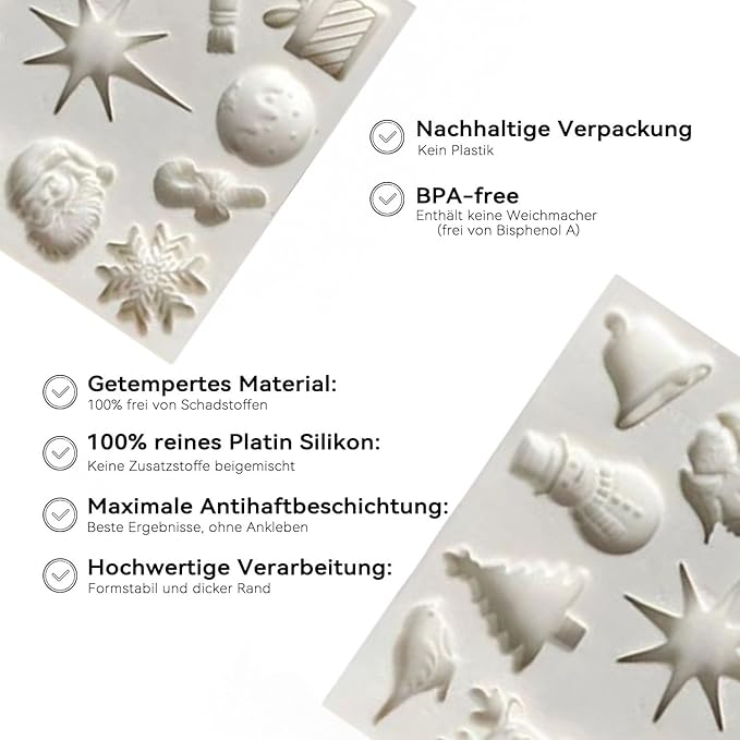 1 Pcs Christmas Chocolate Molds Silicone with Santa Claus Christmas Tree Bell Snowflake Elk Xmas Gift Design Silicone Molds for Baking Soap Candles Candy Ice Cube Jelly Handmade Chocolate Molds