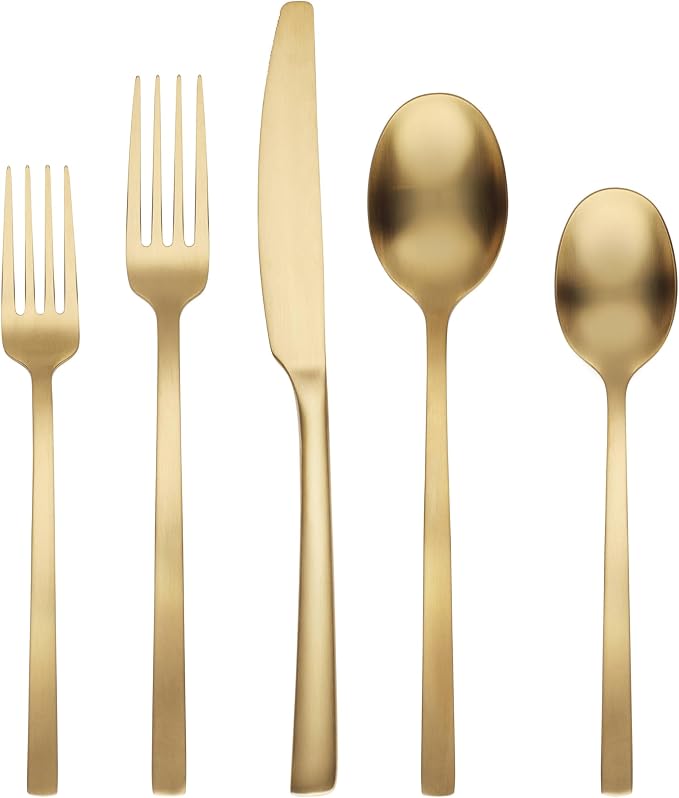 Cambridge Silverware Set, Beacon Gold Satin 20-Piece Flatware Set, Service For 4, 18/0 Stainless Steel, Dishwasher Safe, Flatware Cutlery Sets, Utensils, Knives Spoons And Forks (Gold, 20 Pieces) by Cambridge