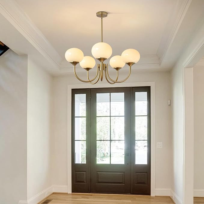 5 Light Mid Century Modern Chandelier Vintage Glass Globe Chandelier Brass Gold Ceiling Pendant Light Retro Chandeliers for Dining Room Kitchen - Image 6