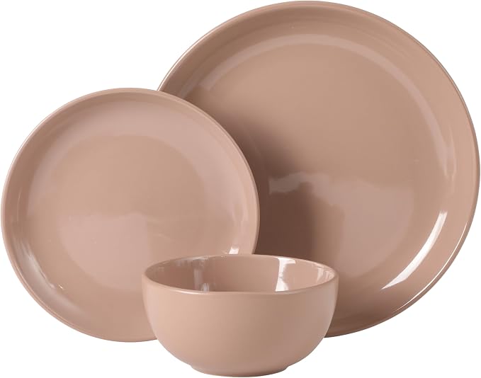 Gibson Home Rockaway 12 Piece Plates and Bowls Matte Outside/Shiny Inside Glaze Service for 4 Dinnerware Set - Pink - Dishwasher and Microwave Safe - Image 5