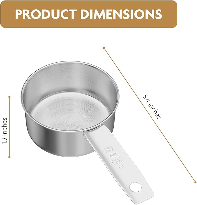1PCS 1/2Cup(8Tbsp, 120ml, 4oz) Stainless Steel Measuring Cup, Single Metal Scoop for Wet and Dry Ingredients, Great Kitchen Gadgets for Cooking