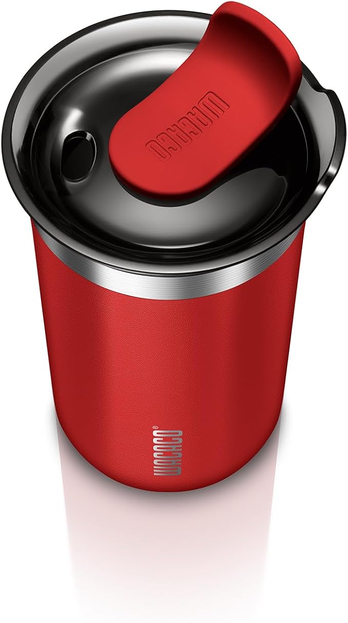 WACACO Octaroma Lungo Vacuum Insulated Coffee Mug, Double-wall Stainless Steel Travel Tumbler With Drinking Lid, 10 fl oz(300ml)， Carmine Red - Image 2