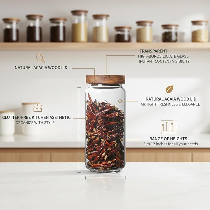 Clear Glass Storage Jars with Acacia Wood Lids for Pantry Organization - Dry Food Containers for Kitchen Countertops - Image 5