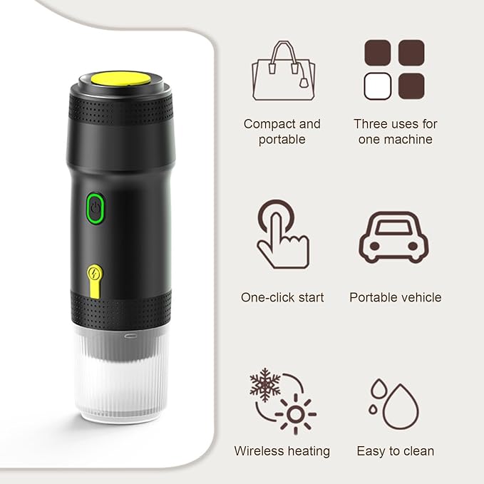 Portable Coffee Maker 3 in 1 Cordless Electric Coffee Machine Compatible with Capsule and Ground Coffee, Cold Brew and Heating, Mini Travel Coffee Maker with 120ml Cup, USB (Black) - Image 6