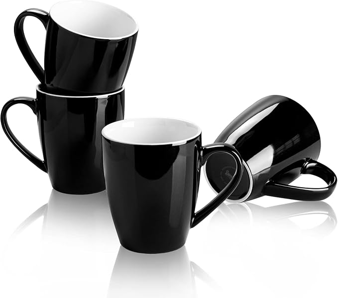 Sweese Porcelain Coffee Mugs - 16 Ounce (Top to the Rim) for Coffee, Latte, Tea, Cocoa, Set of 4, Black by Sweese