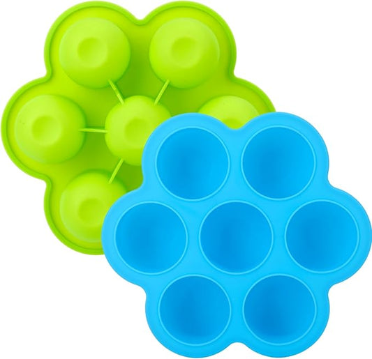 2 Pack Silicone Egg Bite Molds,Non-Stick 7 Cups Silicone Muffin Pans for Baking,Air Fryer Accessories for Baking Egg Bite, Cupcake, Tart, Bread(Blue & Green)