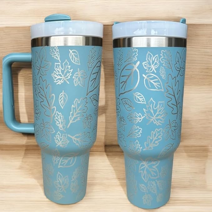 Tumbler, 40oz Tumbler, Western Tumbler, Engraved Cup with Handle, Cute Coffee Mug, 40oz Coffee Mug (Denim-Fall leaves)