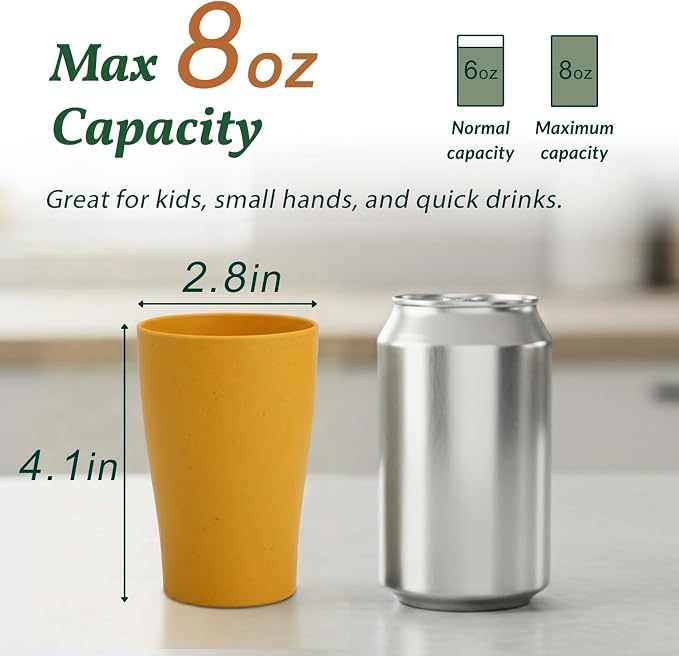 Homienly Stackable Drinking Glasses Set Wheat Straw Shatterproof Cups | Unbreakable Kitchen Cups for Kids & Adults | Reusable, Dishwasher Safe for Party, Outdoor (8 oz, Small) - Image 2