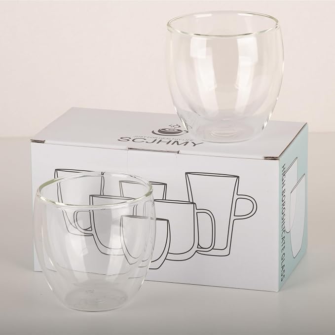 5.5oz Glass Coffee Mugs Set of 2, Double Walled Espresso Cups for Latte Cappuccino Cocoa Milk Cafe Juice, Clear Glass Tea Cup Set Glassware Gift for Christmas Birthday - Image 6