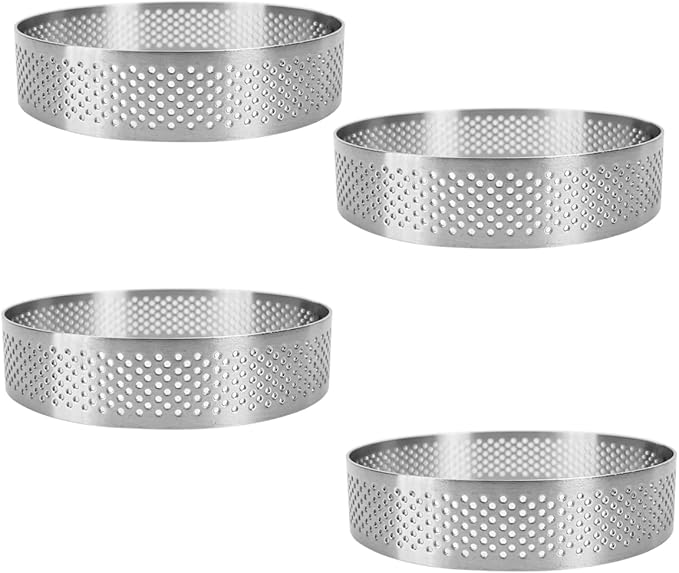 4 Pieces Perforated Tart Ring, 8cm High Grade Stainless Steel Heat-Resistant Cake Dessert Ring, 3.15 inch Pastry Mold Round