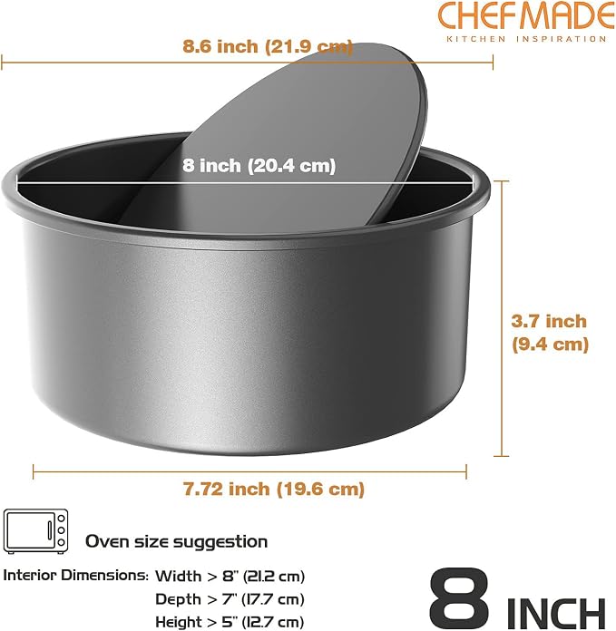 CHEFMADE Round Cake Pan, 8-Inch Chiffon Pan with Removable Loose Bottom | Non-stick carbon steel round baking pan, oven & Instant Pot. Ideal for chiffon, angel food, and sponge cakes (Black) - Image 2
