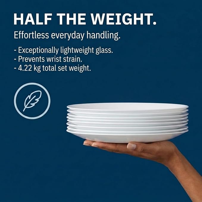 Corelle Vitrelle 18-Piece Service for 6 Dinnerware Set Triple Layer Glass and Chip Resistant, Lightweight Round Plates and Bowls Set, Winter Frost White - Image 9
