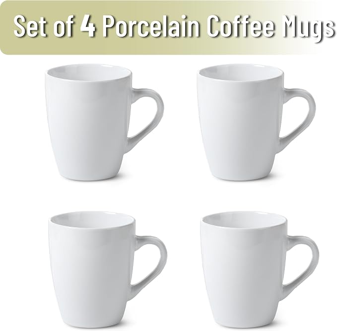 BTaT- Porcelain Coffee Mugs Set, 4 Pack, 12oz, White Ceramic Cups | Restaurant Cups with Handles for Mocha, Tea, Cappuccino, Cocoa, Cereal, Mug Gift Set, Dishwasher Safe - Image 2