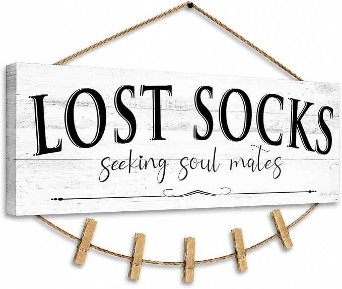 Laundry Room Signs Wall Decor: Lost Socks Sign - Seeking Soul Mates Quotes Funny Laundry Signs Rustic Farmhouse Laundry Room Door Sign Canvas Prints Wall Plaques Hanging Decor 6" x 14.5" - Image 4