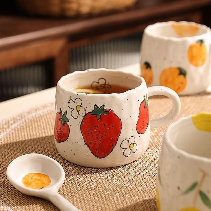 Coffee Mug 12oz Summer Cute Ceramic Cup with Handpainted Fruit Pattern, Lemon Tea Cup Gift for Coffee Lover, Birthday Gift for Latte Milk - Image 5