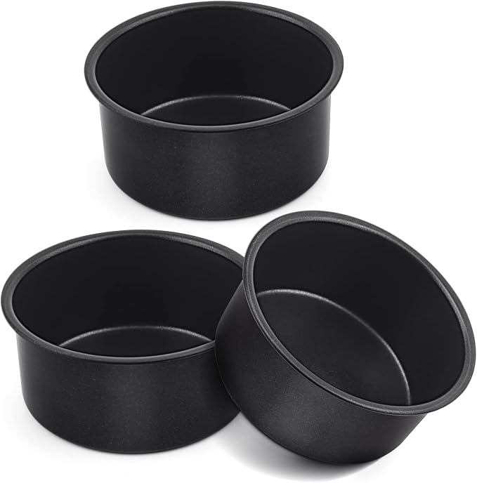 E-far 4 Inch Cake Pan Set of 3, Nonstick Stainless Steel Mini Round Cake Pans Tin, Small Size for Baking Smash Cakes/Cheesecake, Stainless Steel Core & Non-toxic Coating, Straight Side & 2 Inch Deep by E-far