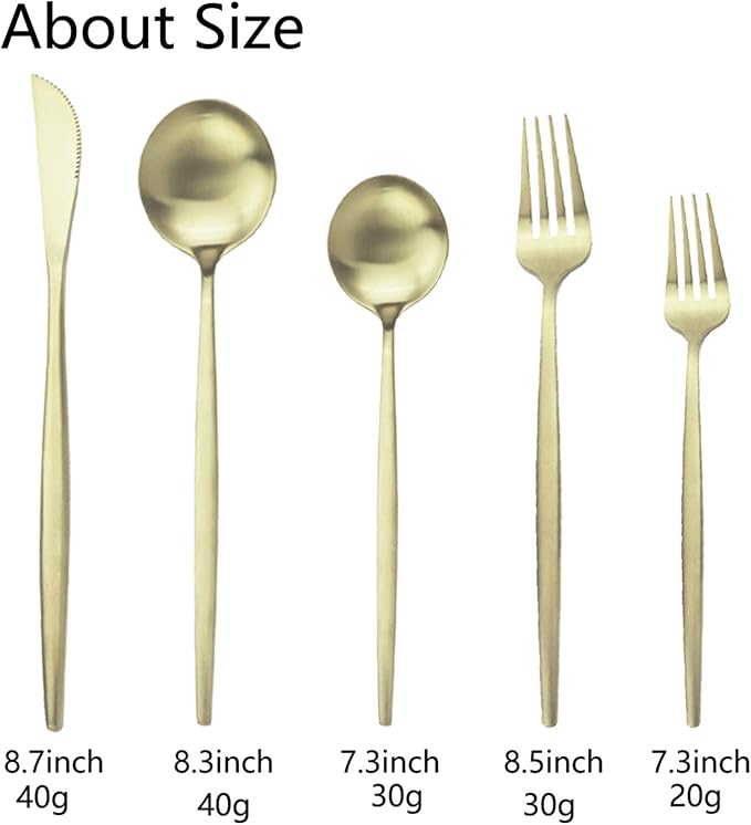 JASHII Flatware Silverware Set Stainless Steel Satin Finish Cutlery Set Service for 6, 30-Piece Spoons And Forks Kitchen Utensil Set, Dishwasher Safe (Matte Champagne gold) - Image 3