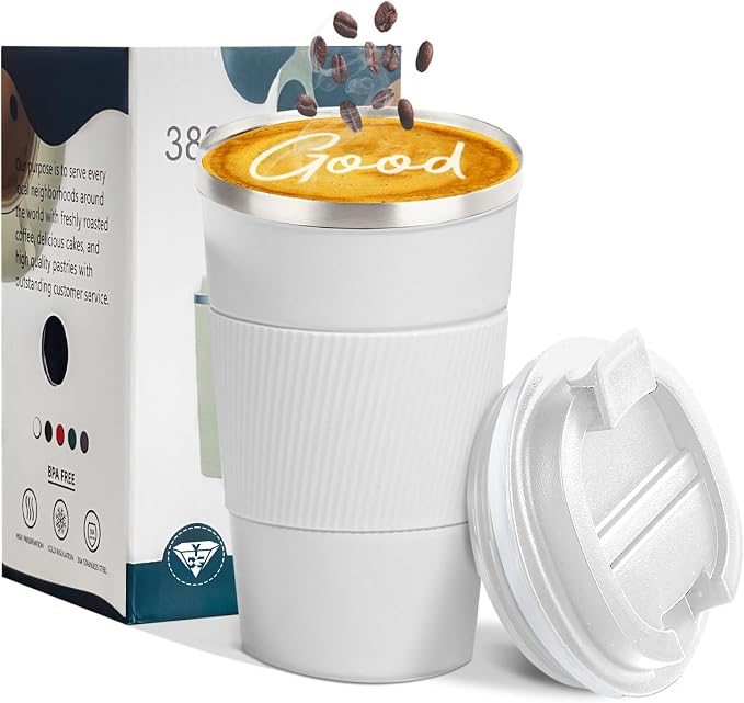 Insulated Travel Coffee Mug, Stainless Steel Coffee Cup with Leakproof Lid | Double-wall insulation keeps drinks hot or cold for hours, with a leakproof lid and portable stainless steel design by YINBAOGE