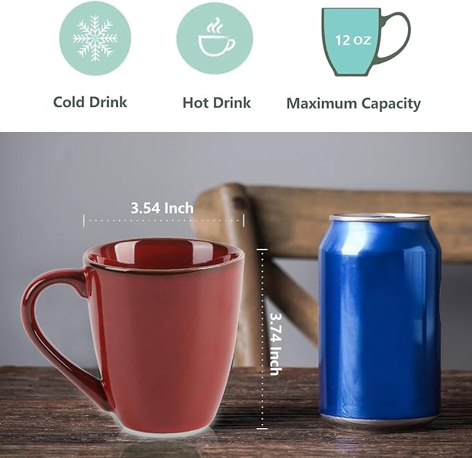 vicrays Coffee Mug Set, 12 Ounce, Set of 6, Ceramic Mug for Men, Women, Unique Glazed Mugs with Handle for Coffee, Tea, Milk, Cocoa, Cereal(Cherry Red) - Image 2