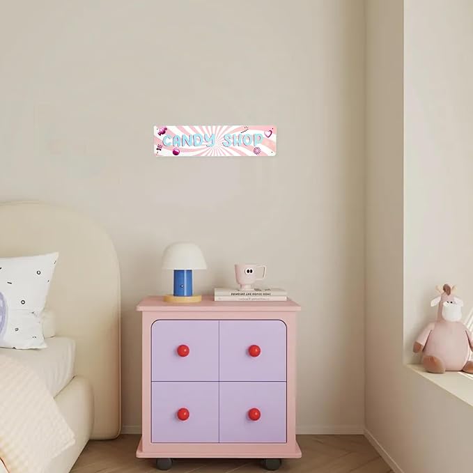Candy Shop Sign Candy Bar Sign Girl’S Bedroom Decor Retro Wall Decor Vintage Decoration For Home Store Cafe 4×16 Inches - Image 3