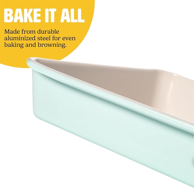 Tasty Clean Ceramic Square Cake Pans Set, 2-Pack of 9-Inch Cake Pans, Durable Aluminized Steel for Professional Results, Clean Ceramic Nonstick Coating, Oven Safe to 425°F, Dishwasher Safe, Aqua - Image 4