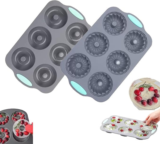 Wreath Ice Cube, Christmas Silicone Wreath Shaped Ice Cube Tray and Snowflake Mold Set, 6 Hole Mini Bund and Cake Pan Candy Bakeware for Holiday Cocktails Ice Cubes DIY Crafts (A+E)