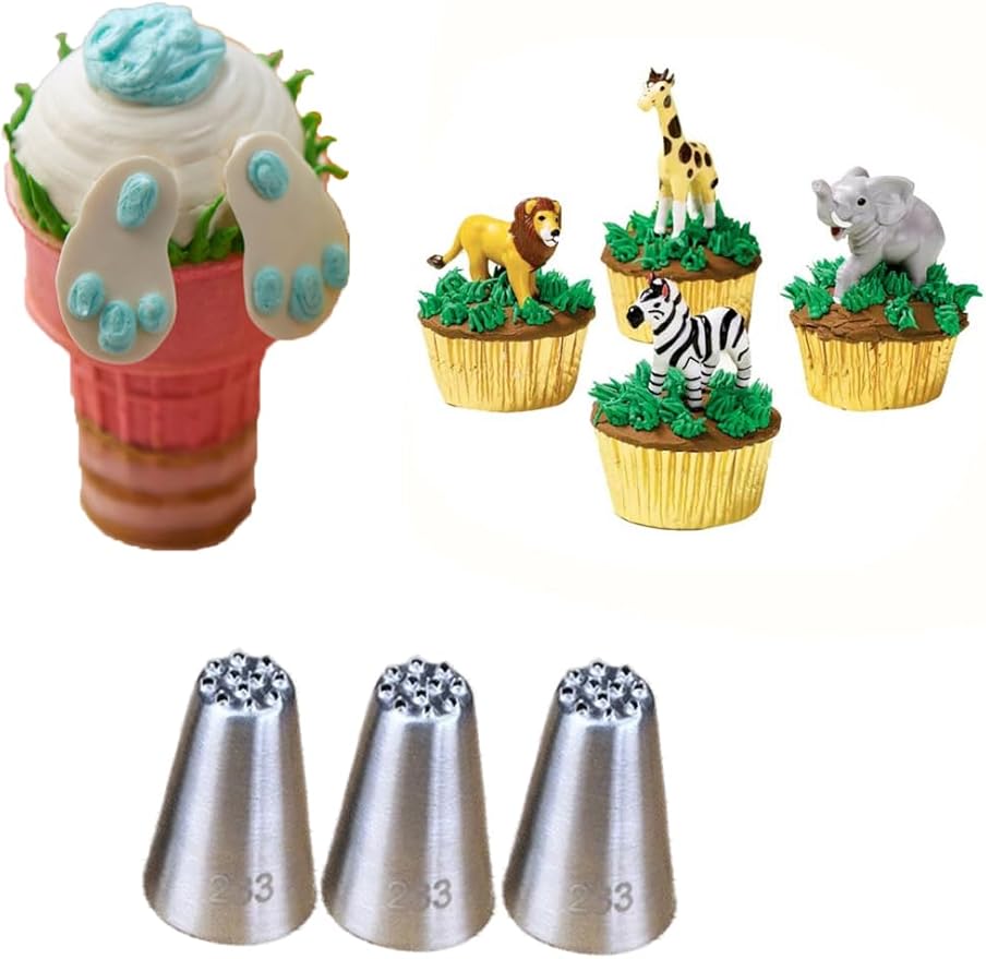 Grass Piping Tip #233, 3-Piece Set Grass Tip for Cake Decorating 233