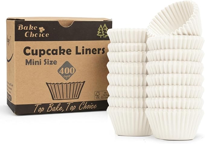 Bake Choice 400pcs White Cupcake Liners for Baking, Mini Muffin Liners | Greaseproof Muffin Liners,Non-Stick, Food Grade Cupcake Wrapper for for Party, Wedding, Birthday, Christmas, Valentines by BakeChoice