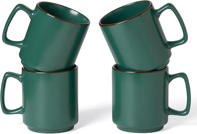 famiware Coffee Mugs Set of 4, Nebula 14oz Coffee Mugs, Ceramic Cup Set with Handle for Latte, Tea, Milk, Cappuccino, Cocoa, Dark Green by Famiware