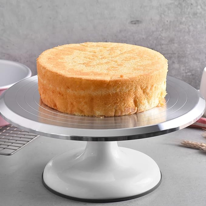 Fdit Cake Decorating Turntable, 10 Inch Silent Bearing Revolving Cake Stand Rounded Edges for Cake Decorating Supplies for Home (White)