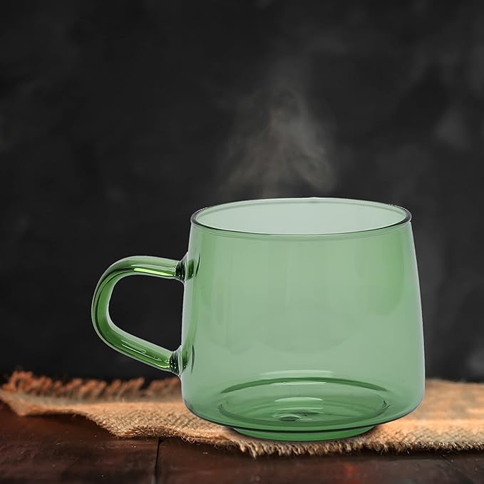 2PCS Glass Coffee Mugs, 350ml Clear Glass Mug with Handle Heat Resistant Tea Mugs High Borosilicate Glass Mug for Tea Beverages (Green)
