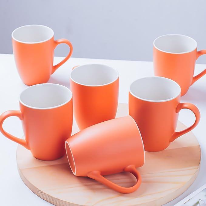 Coffee Mugs Set of 6, 12oz Ceramic Coffee Mugs with Handle, Matte Porcelain Orange Coffee Mug for Latte, Tea, Cocoa, Cappuccino, Cups for Women Men for Home Restaurant Mug (Orange) by Unknown