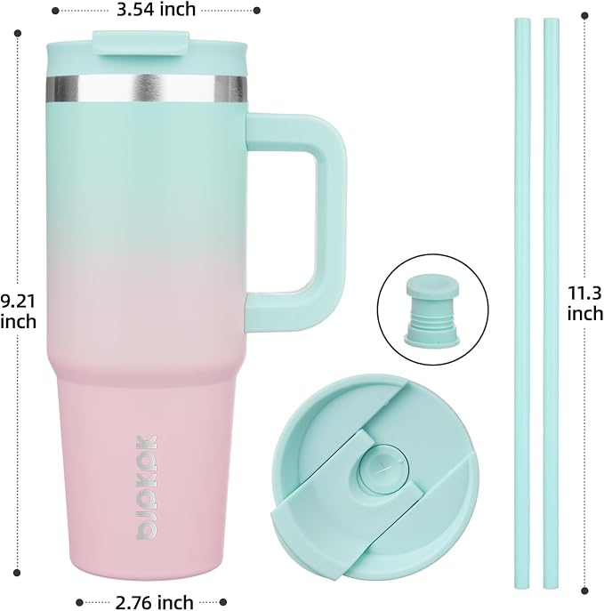 BJPKPK 30 oz Insulated Tumbler with Handle & Straw, Stainless Steel | Double Wall Vacuum Insulation, Leak Proof, BPA Free, Dishwasher Safe, Cupholder Friendly, Travel & Outdoor, Bubble Gum - Image 3