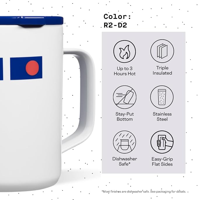 Corkcicle Star Wars R2D2 Insulated Coffee Mug- Triple Insulated Stainless-Steel Mug with Sliding Shatter-Proof Lid Keeps Drinks Hot 3 Hours- 16oz Travel Mug for Hot Beverages, Office & Daily Use - Image 4