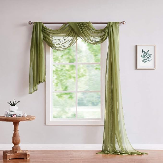 Warm Home Designs 55 x 288 Sage Green Sheer Window Scarf. AM Sage 288" | Extra Long Window Scarves Valances are Great As Wedding Arch Draping Fabric, Bed Canopy Or for Decorative Project. - Image 2