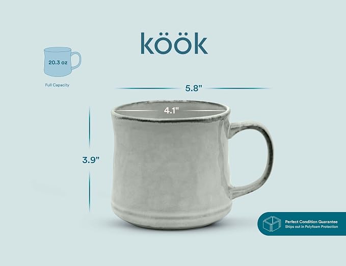 KooK Glazed Coffee Mugs, Ceramic, Microwave & Dishwasher Safe, 13 oz, Java/Slate Circled, Set of 2 - Image 6