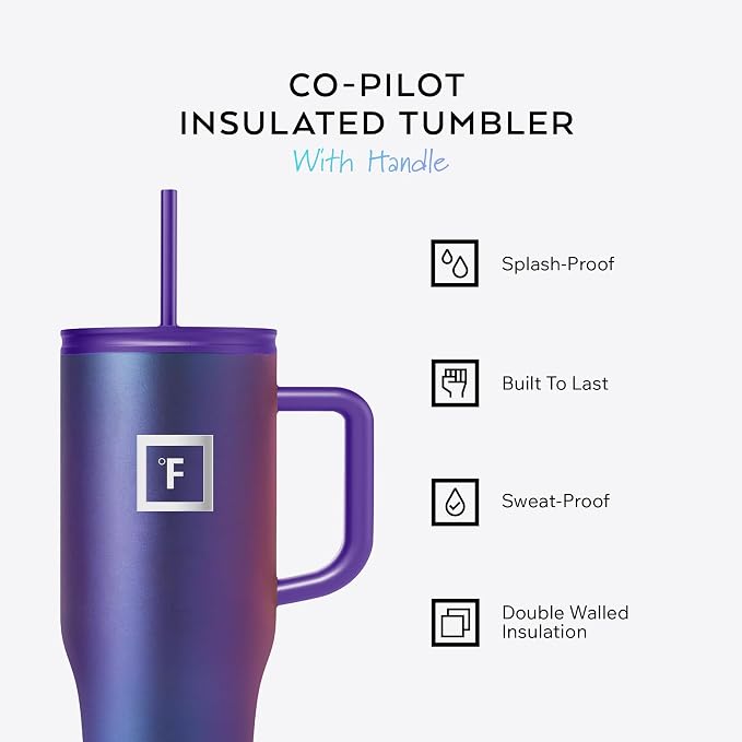 IRON °FLASK 32 oz Co-Pilot Insulated Travel Mug | Insulated Travel Mug with Straw & Flip Cap Lids - Cup Holder Fit, Leakproof, BPA Free (Midnight Black) - Image 2