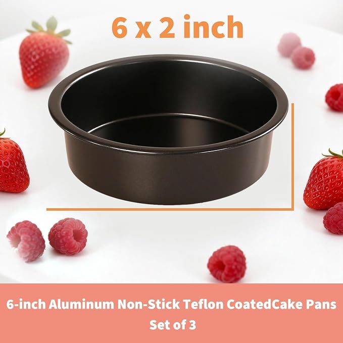 6 Inch Round Cake Pans Set of 3, Heavy-Duty Carbon Steel Baking Pans for Layered Birthday Cakes, Non-Stick Professional Circle Smash Cake Tins, Straight Wall & Dishwasher Safe - Image 5