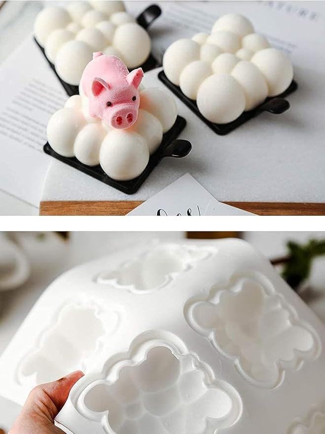 3D Cloud Shape Silicone Baking Mold for Mousse Cake, French Dessert Mold for Pastry Chocolate, Reusable Non-Stick Easy Release (6-Cavity)