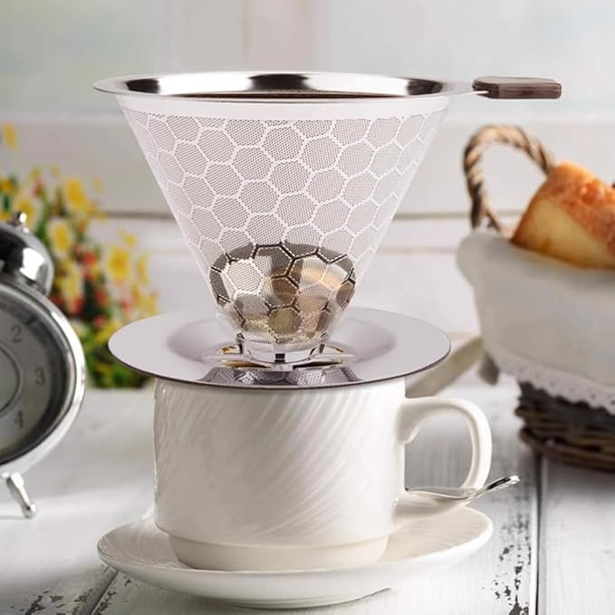 Pour Over Coffee Filter Dripper Reusable Stainless Steel Drip Coffee Maker Cone Coffee Mesh Filters for 1-4 Cup