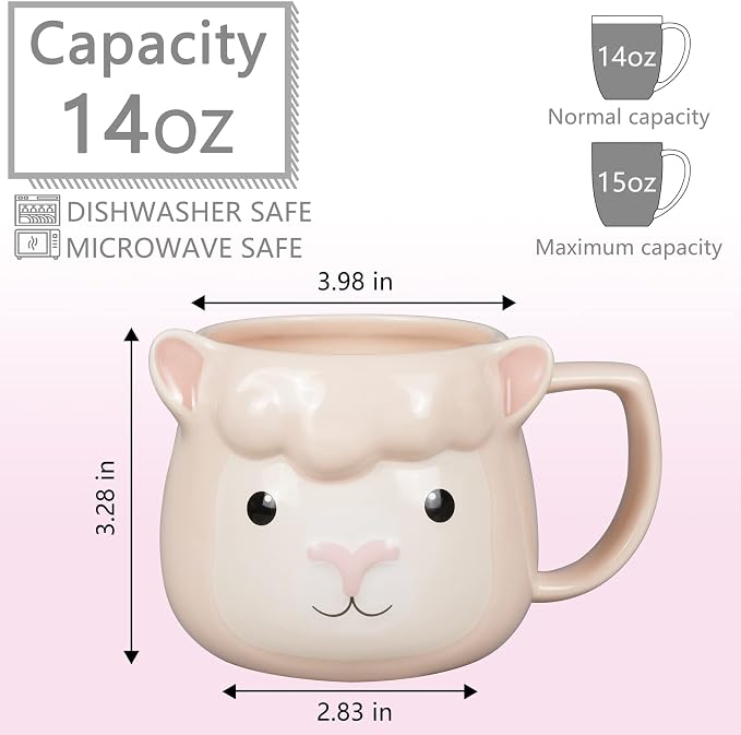 Llama Coffee Mug 14 oz Ceramic Novelty Coffee Mug 3D Porcelain Tea Mug for Women Christmas Housewarming Holiday Birthday Gifts for Women Mom Kids Teacher and Best Friend Pink - Image 2