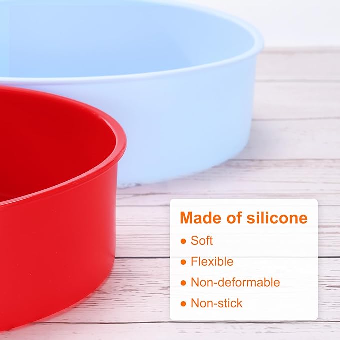HARFINGTON 6 Pcs Round Cake Pans 4" Nonstick Quick Release Silicone Cake Mould Bakeware Tools for Baking Cupcakes Bread Pizza, Red