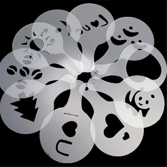 Coffee Foam Template, 16Pcs Plastic Foam Latte Art Stencils Barista Template Various Patterns Art DIY Tools for Decorating Oatmeal Cupcake Cake Cappuccino Hot Chocolate