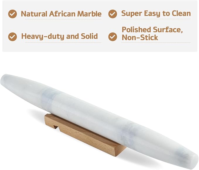 African Natural Marble French Rolling Pin, 16inch Non-Stick Rolling Pin for Baking, Dough Roller for Pasta, Dumpling, Fondant, Pie, Bread, Pizza, Kitchen Baking Tools(Namib Fantasy) - Image 5